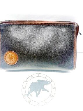 Men's Black Leather Zip Pouch with Brown Trim